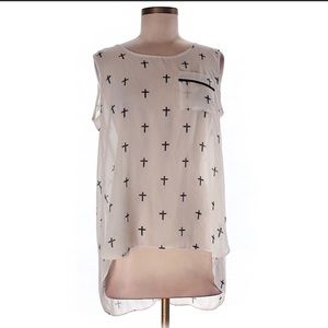 Alya Sheer Shite Sleeveless Blouse Black Crosses